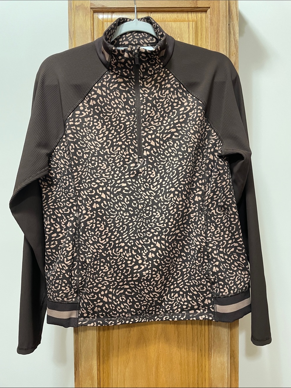 Talbots Brown and Tan Animal Print Half-Zip Pullover Size Large Petite NWOT